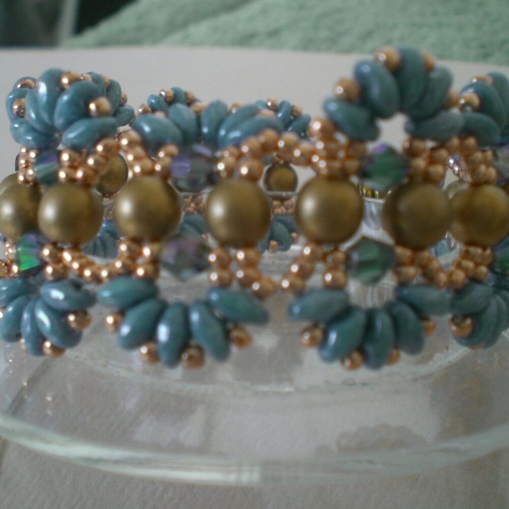 Blue/Gold Hand Beaded Bracelet